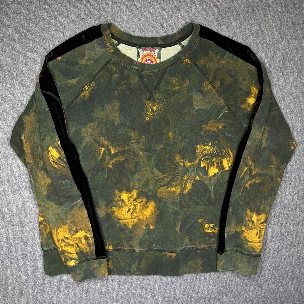 Johnny Was Wildflower Knit Top Crewneck Velvet Strip Abstract Floral Shirt M